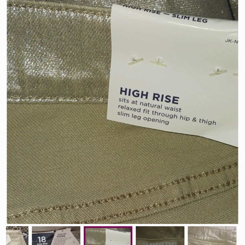 LANDS' END HIGH RISE SLIM LEG FOILED METALLIC GOLD JEANS - Picture 2 of 4